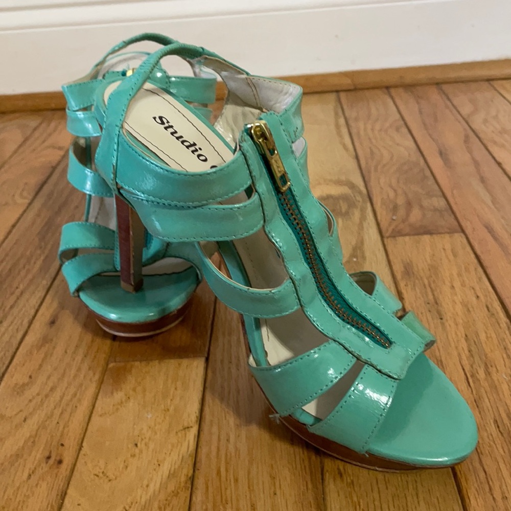 Teal Heels with zipper accent
